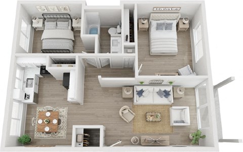 Floor plan for 2 beds, 1 bath, 950 sqft